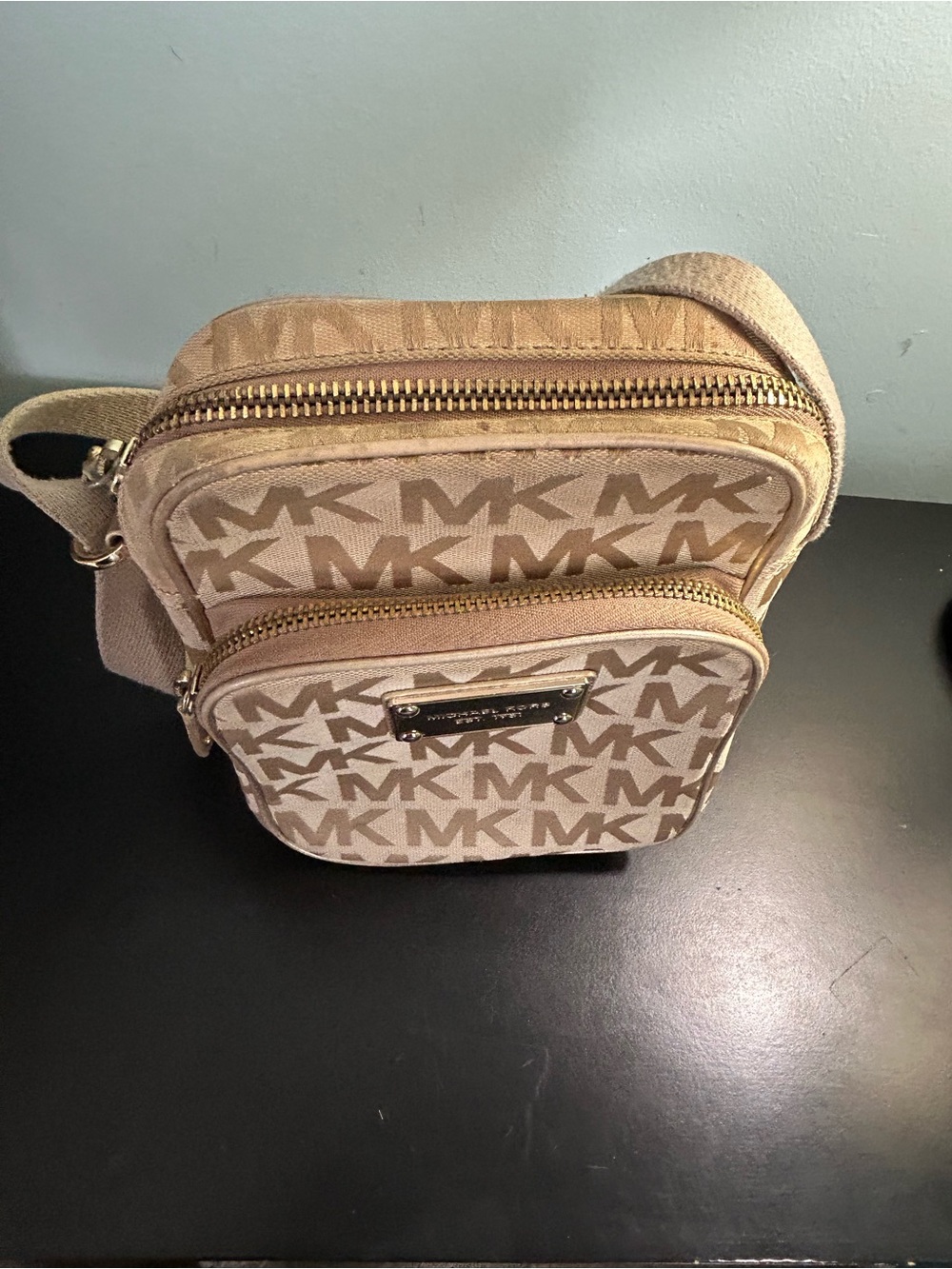 Michael Kors Beige/Tan MK Monogram Crossbody Bag - Picture 4 of 11